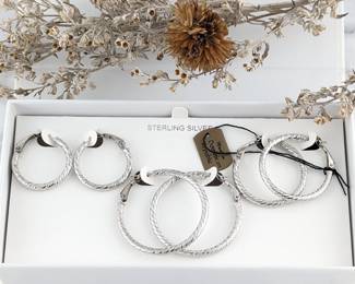Set of Three Pairs Sterling Silver Twist Hoop Earrings - New in Box