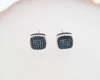Sterling Silver & Irradiated Blue Diamond Pave Earrings