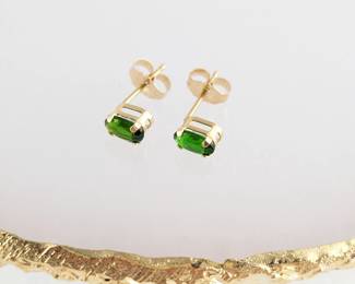 14K Yellow Gold & Green Tourmaline Stud Earrings