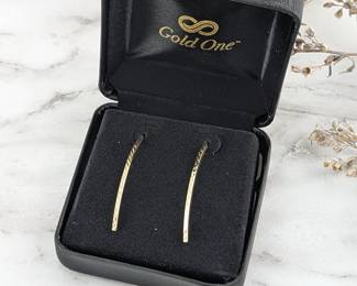 Gold One 1K Yellow Gold Diamond Cut Curved Drop Earrings - New in Box
