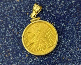 1987- $5 US Constitution Commemorative 21K Gold Coin in 14K Surround