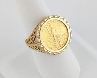 14K Yellow Gold 2000 American Eagle 1/10 oz. Fine Gold Coin Ring