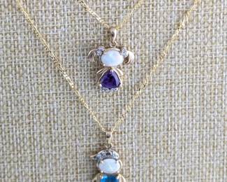 14K Yellow Gold Diamond, Opal, Amethyst & Blue Topaz Boy & Girl Charm Pendant Necklaces