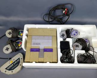 Super Nintendo Entertainment System, Super NES Super Set With 4 Controllers, Super 5 Play Controller Adapter, 2 Games Including Stanley Cup And NBA Basketball