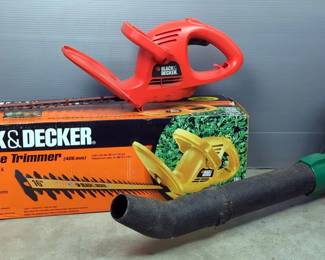 Black & Decker 16" Electric Hedge Trimmer And Weed Eater Ground Sweeper Type 3, Both Power On