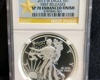 2013 W American One Dollar 1 Oz. Silver Walking Liberty First Releases Enhanced Finish NGC SP70 Coin