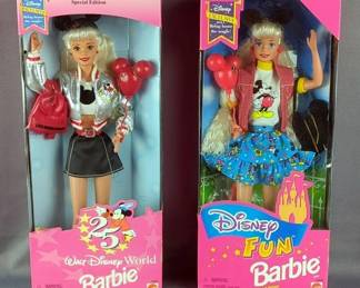 Mattel Disney 25th Anniversary Walt Disney World Barbie And Disney Fun Barbie, Both In Original Boxes