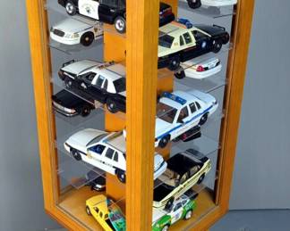 Wood Display Cabinet, 40" X 12" X 12", Includes Die Cast State Patrol Cars, K-9 Police Cars, Tennessee State Trooper Car And More, Qty 17