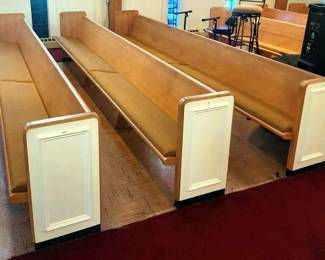 Church Pews With Removeable Cushions, Each 14 Feet Long, Qty-3