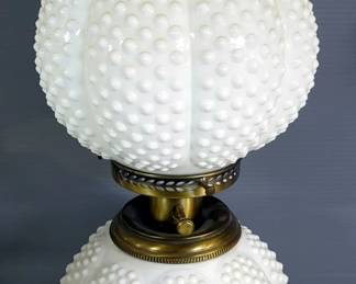 Milk Glass Hobnail Table Lamp, With Upper And Lower Lights, 22" Tall, Powers On