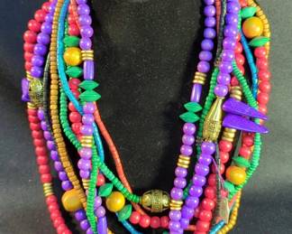 Color Wood Beaded Necklaces. Qty 8, With Matching Earrings, Qty 5 Pair