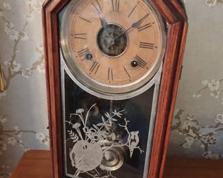 Vintage mantle or tabletop grandfather clock.