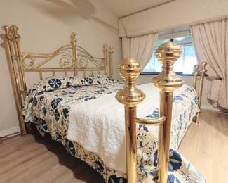Vintage King Size Brass Bed with Double-Corner Posts
