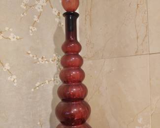 Hand Blown Cranberry Glass Decanter with Lid Stopper