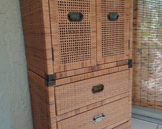 Vintage Wicker Wall Unit Cabinet and Drawers