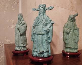 Cast Brass Chinese Immortal Gods on Pedestals.