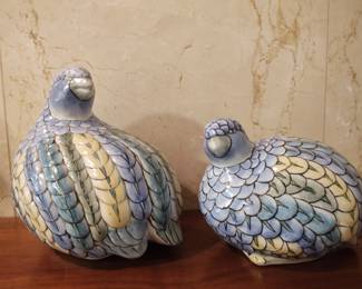 Vintage Chinese Pair of Ceramic Pheasants | Quail Figurines