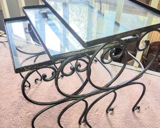 Wrought Iron Glass Top Nesting Tables