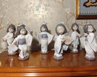Six Lladro Japanese Porcelain Geisha Figurines