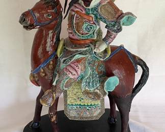 Antique Approximately 19.5” Tall Chinese Warrior on Horse 
