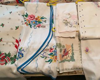 Super Clean Vintage Cross-Stitched, Embroidered & Hand Painted Tablecloths 