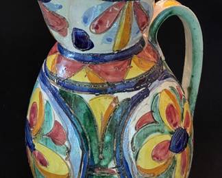 Manzoni Signed Italy Colorful Pottery Pitcher 