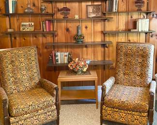 MCM Recliners, Vintage & Antique Books (many Norwegian / from Norway), African Bookend Couple, MCM Side End Table