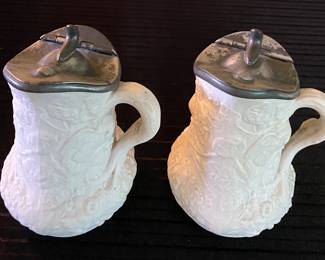 Circa 1840’s-1850’s Squat Bodied Parian Syrup Pitchers (approximately 5” tall)