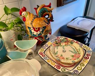 Rooster cookie jar, Fitz & Floyd plate