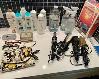 curling irons, cleaning products, Vera Bradley makeup bag