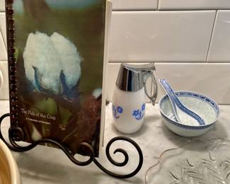 Corningware Blue Cornflower syrup, cookbooks, cookbook stand