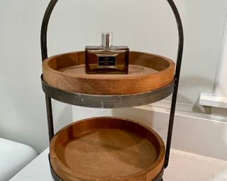 metal and wood 2 tiered tray