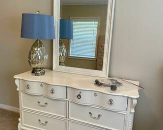 Lexington dresser with mirror, mercury glass lamp