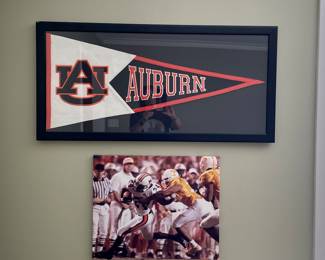 framed Auburn pennant, canvas of Cadillac Williams