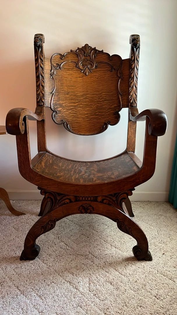 Vintage Wood Carved Side Chair 