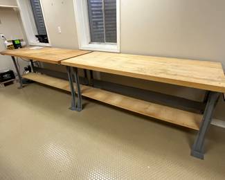 (3) butcher block with metal base work benches 72"W x 30"D x 34"H (one table has SOLD)