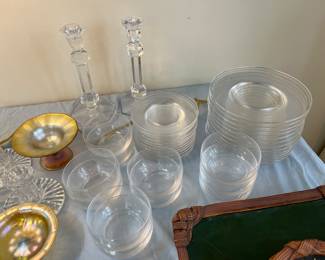 Val St Lambert signed dishes and candlesticks
