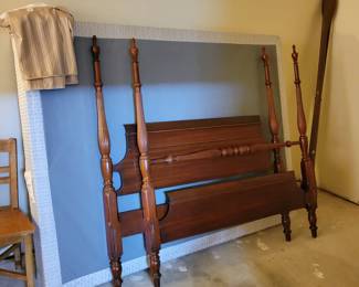 Queen box spring, full size poster bed w rails