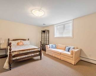 Colonial pine bedroom set with bed, high chest, hutch