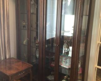 Large Neoclassic style lighted mirrored curio cabinet