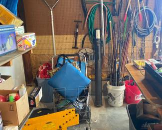 Pipe Bender, Fishing Nets, Fishing Poles, Heavy Degreasers, Sand Blaster Gun, Intermatic Speedy Spray Gun, 10 Gallon Bucket of Rubr-Coat #57, Hedge Trimmers, Pruners, Tow Chains, 12-2 MM-B With Ground New Roll of Wiring