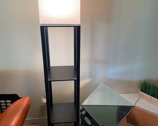 Abstract Mirrored Side Table And Square Floor Lamp