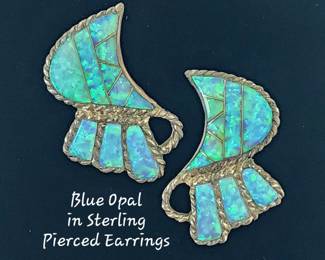 Brilliant blue opal in sterling pierced earrings