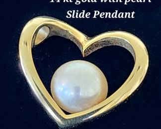 14kt gold heart with large pearl slide pendant