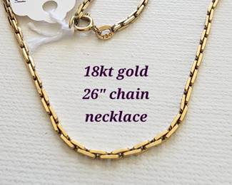 26" long 18kt gold chain necklace