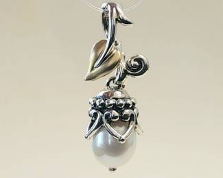 Barbara Bixby lovely sterling silver and pearl pendant with gold plated leaf.