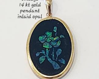 Vintage 14kt gold pendant with inlaid blue opal flower