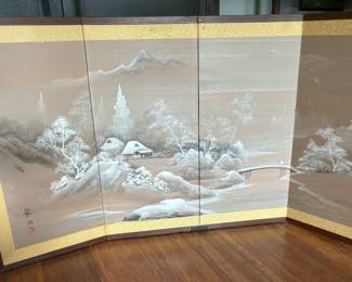 4 Paned Painted Screen - Landscape