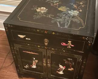 Pair of Black Lacquered and Polychrome Chests