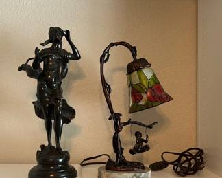 Bronze Art Deco Sculpture And Art Deco Lamp